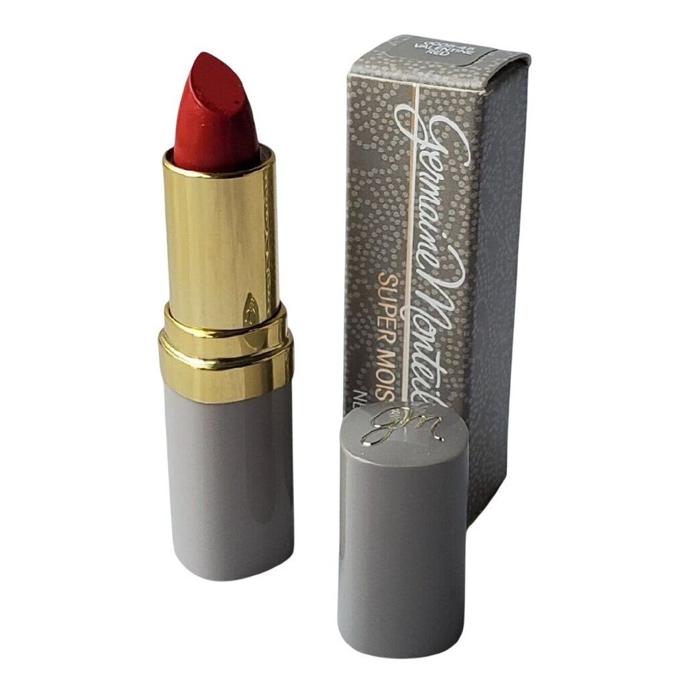 Vintage 1980s NOS Germaine Monteil Super Moist Lipstick VALENTINE‎ RED Gray Tube